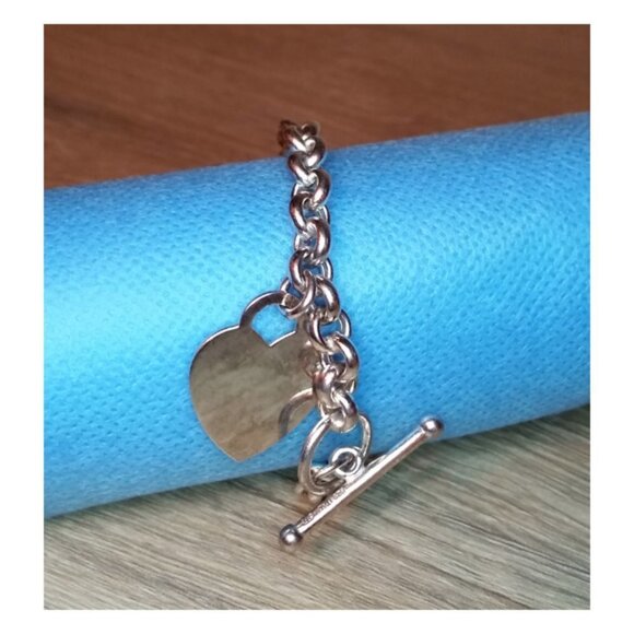 Vintage OTC Italy solid 925 sterling silver chain bracelet heart charm dangle. - Picture 4 of 5